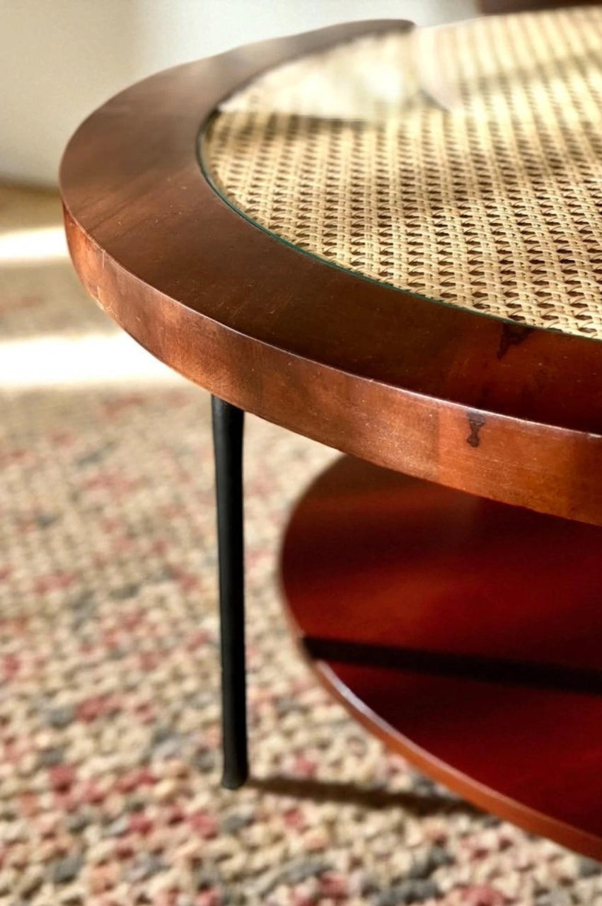 Round Rattan Coffee Table – Honey Brown Finish