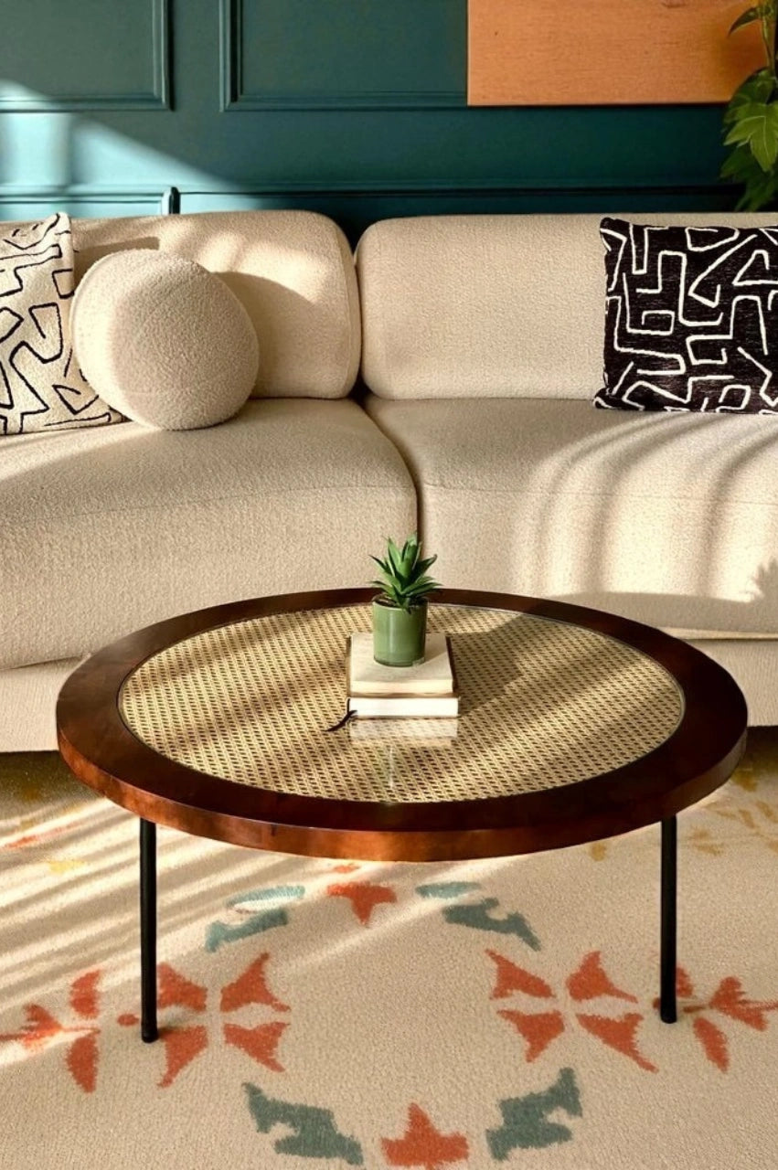 Round Rattan Coffee Table – Honey Brown Finish