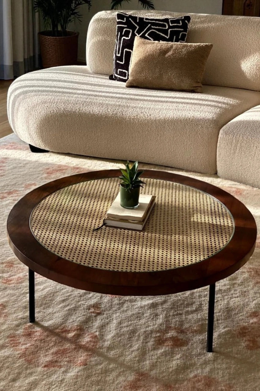 Round Rattan Coffee Table – Honey Brown Finish