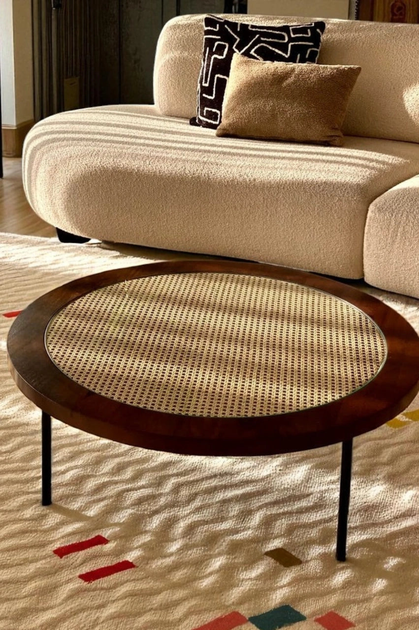 Round Rattan Coffee Table – Honey Brown Finish