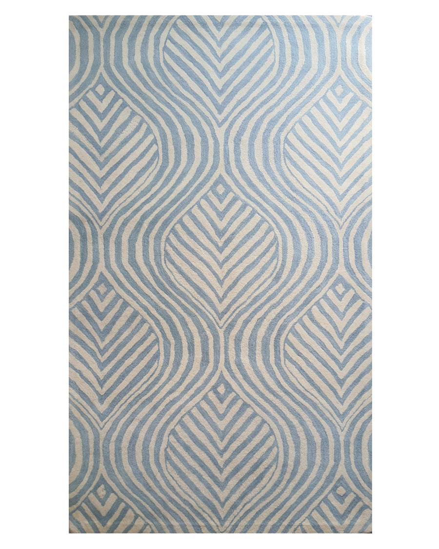 Sky Blue Ripple Geometric Contemporary Carpet