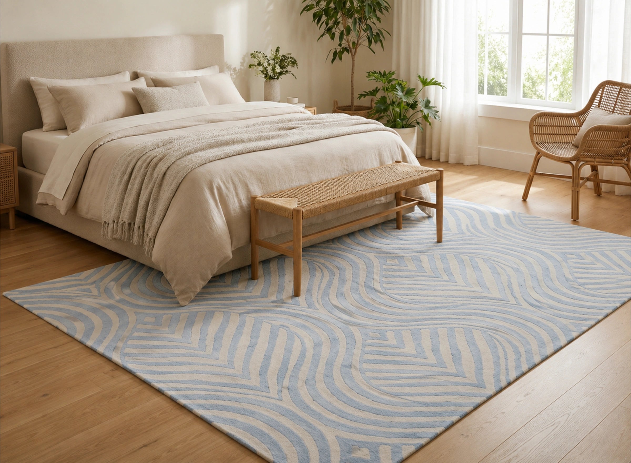 Sky Blue Ripple Geometric Contemporary Carpet