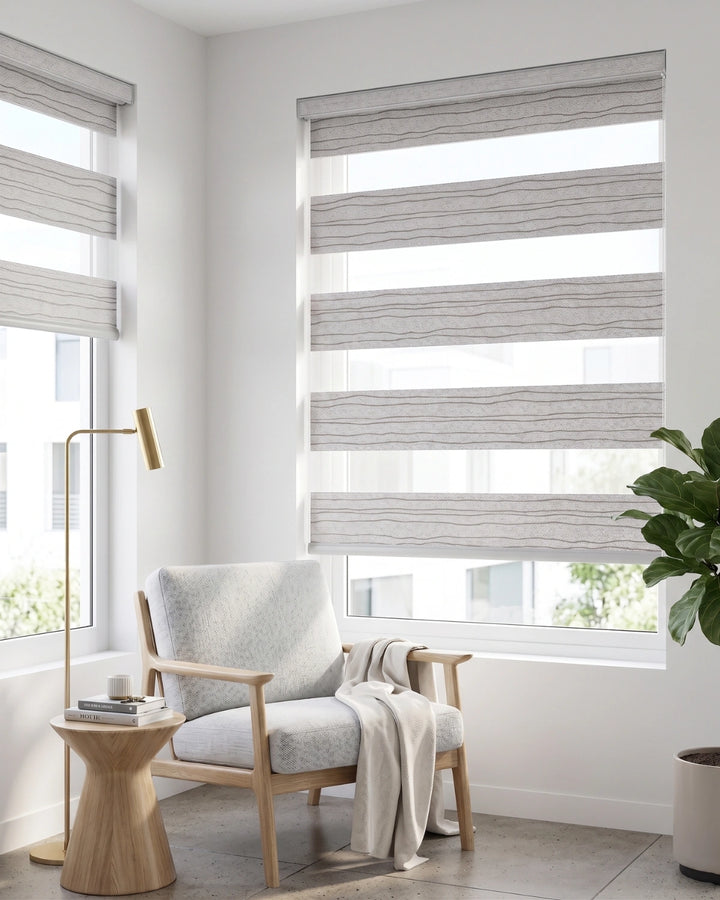 Light Grey Wave Pattern Zebra Blind | Custom Made Day & Night Window Blind