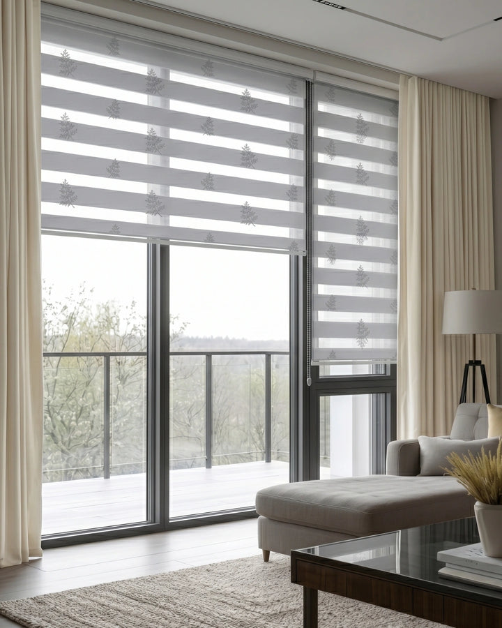 Silver Grey Snowflake Zebra Blind | Custom Made Day & Night Window Blind