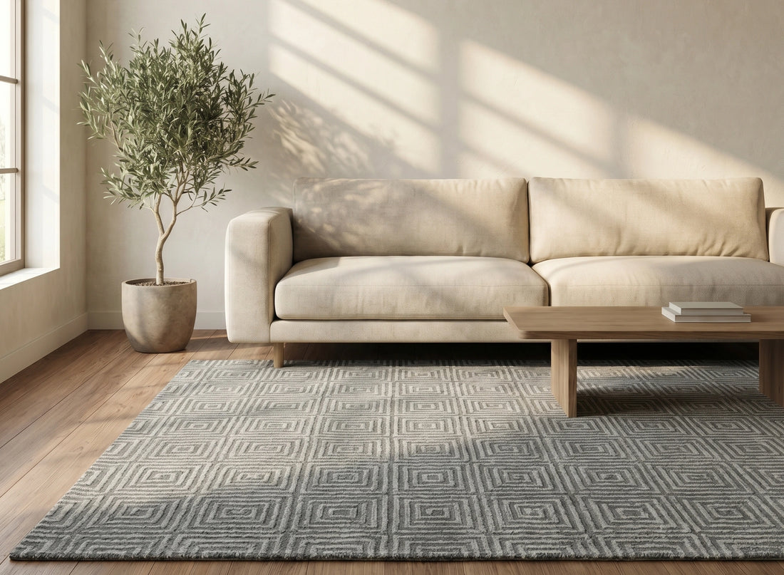Silver Grey Spiral Grid Contemporary Carpet