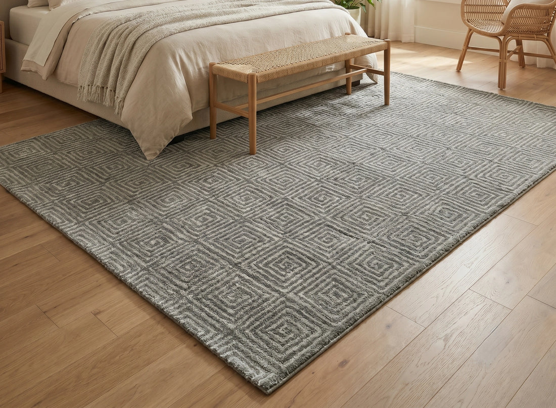 Silver Grey Spiral Grid Contemporary Carpet