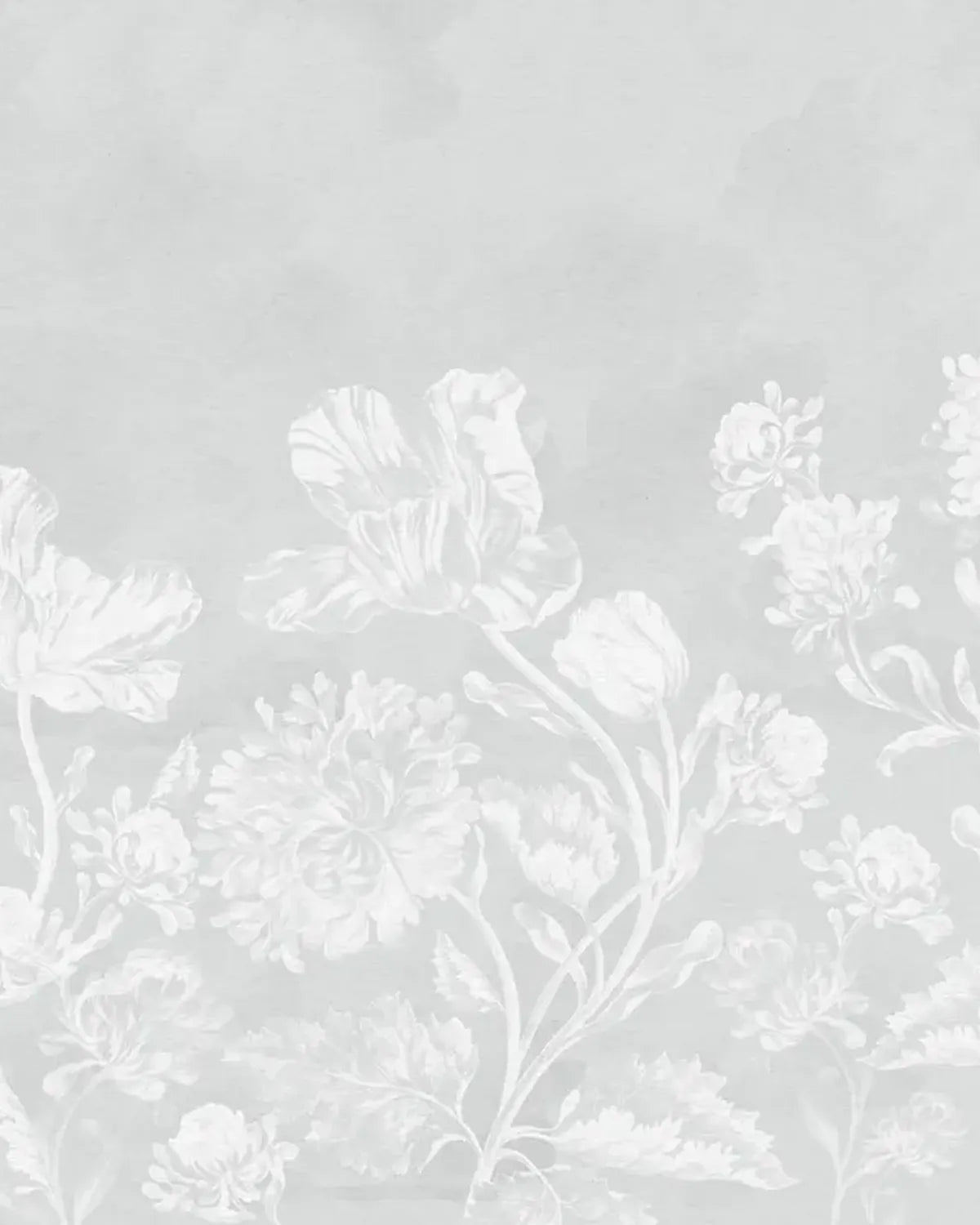 Soft Baroque Florals Wallpaper – Silver Grey