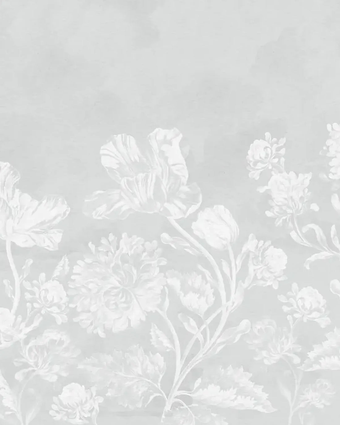 Soft Baroque Florals Wallpaper – Silver Grey