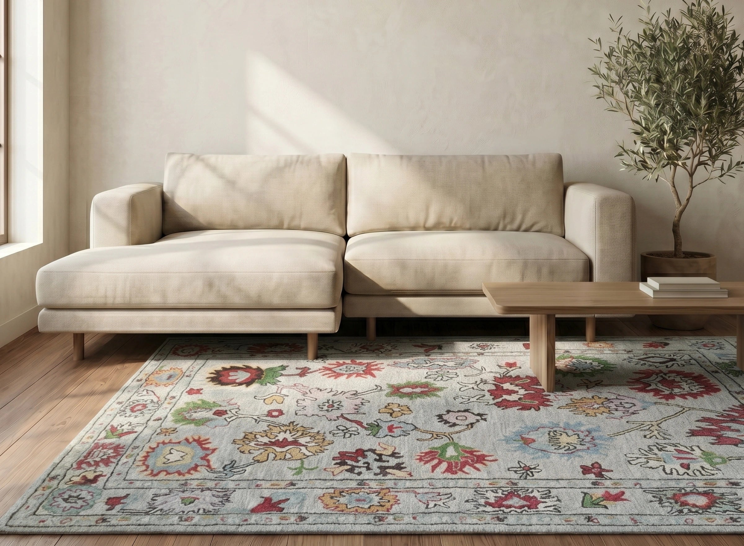 Traditional Floral Pattern Handcrafted Carpet