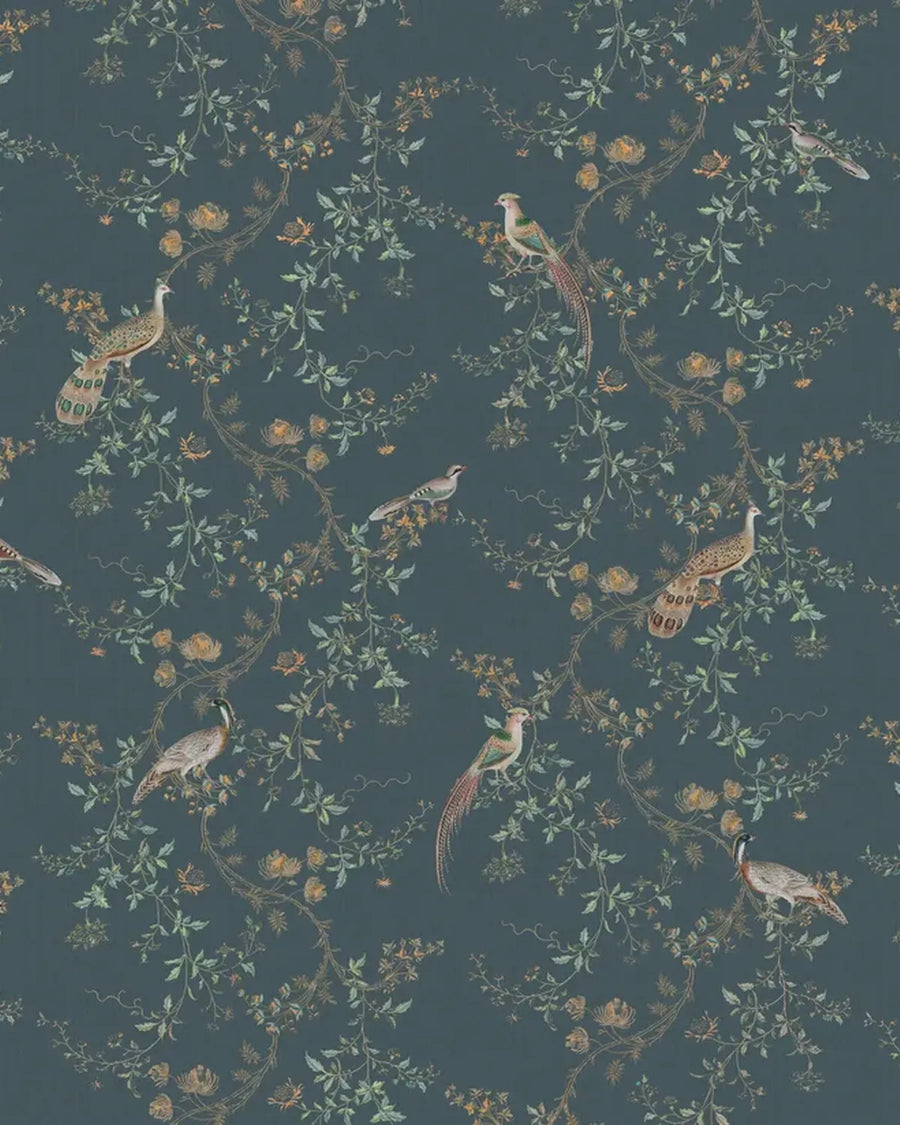 Vintage Chinoiseries Vines & Birds Wallpaper – Dark Navy