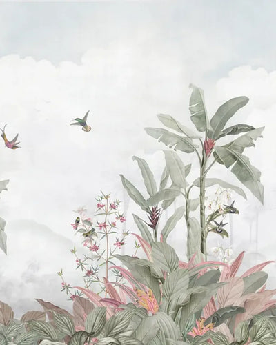 Vintage Jungle Panorama Wallpaper – Cloud Blue
