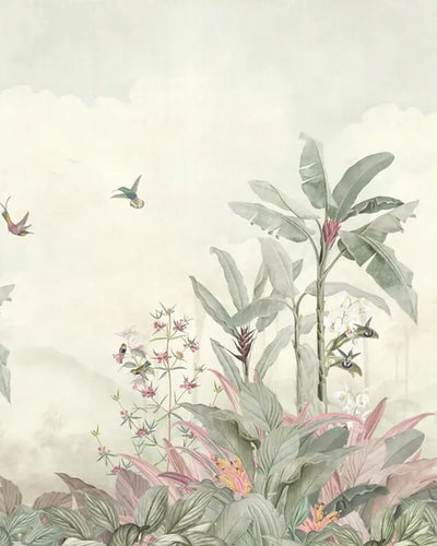Vintage Jungle Panorama Wallpaper – Soft Sage