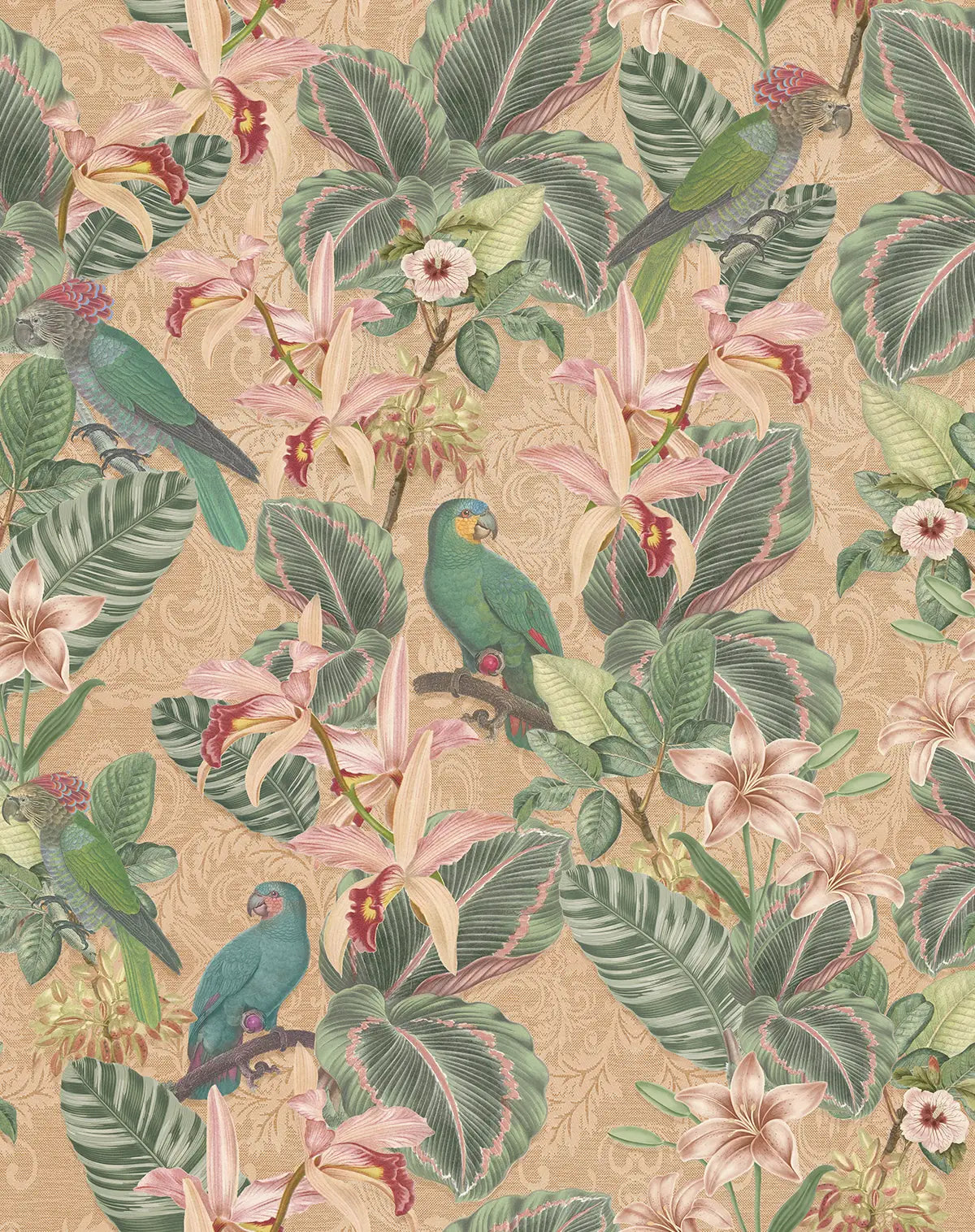 Tropical Parrot Beige Wallpaper
