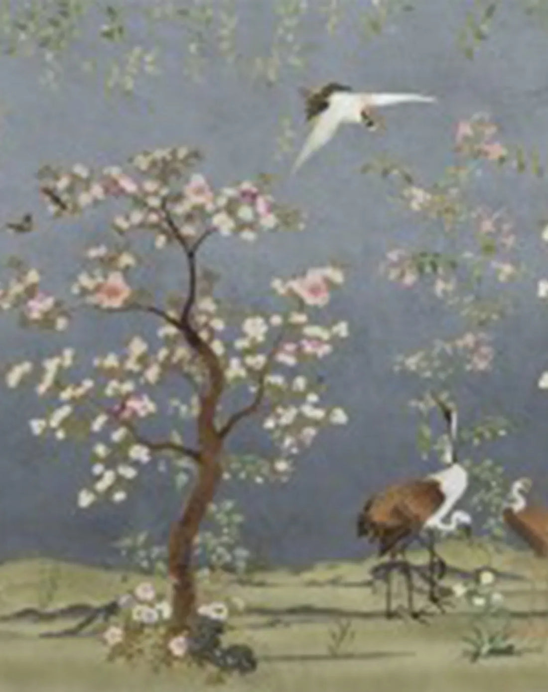 Chinoiserie Crane Birds Floral Garden Wallpaper – Indigo