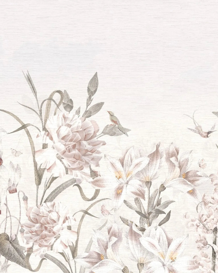 Vintage Spring Garden Florals Wallpaper – Faded Pink