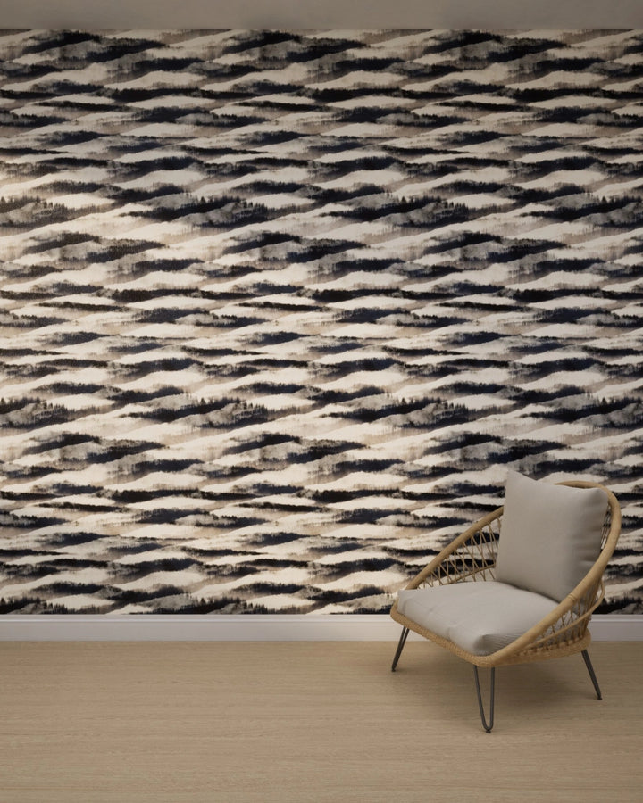 Indigo Cascade Ikat Wallpaper