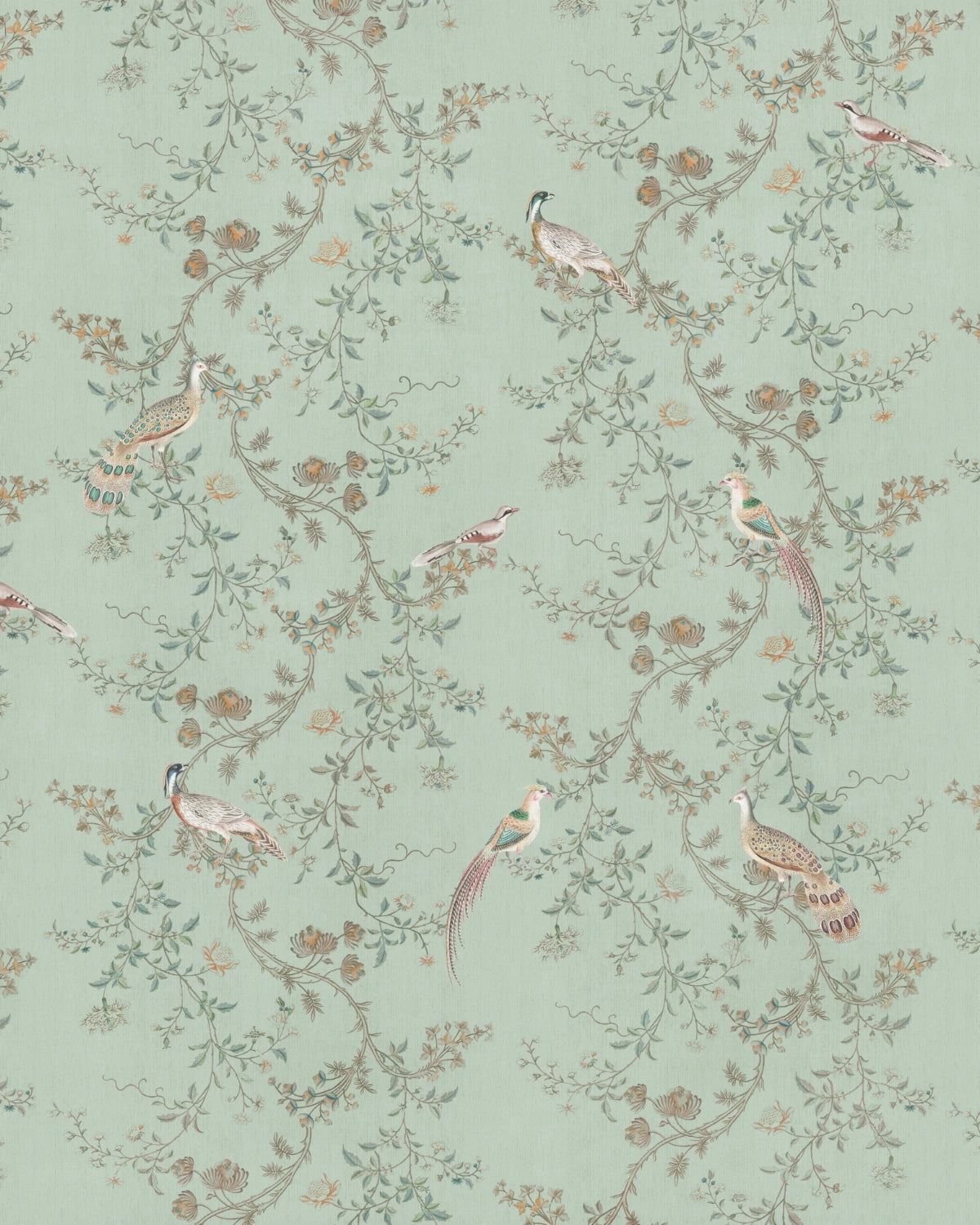 Vintage Chinoiseries Vines & Birds Wallpaper – Garden Mint