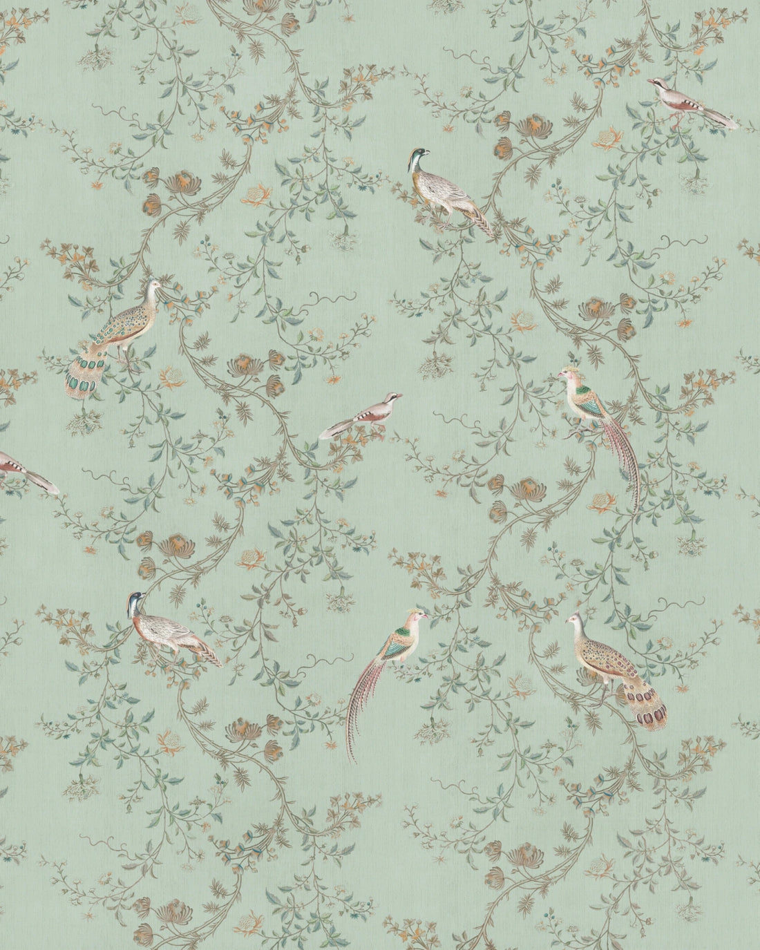 Vintage Chinoiseries Vines & Birds Wallpaper – Garden Mint