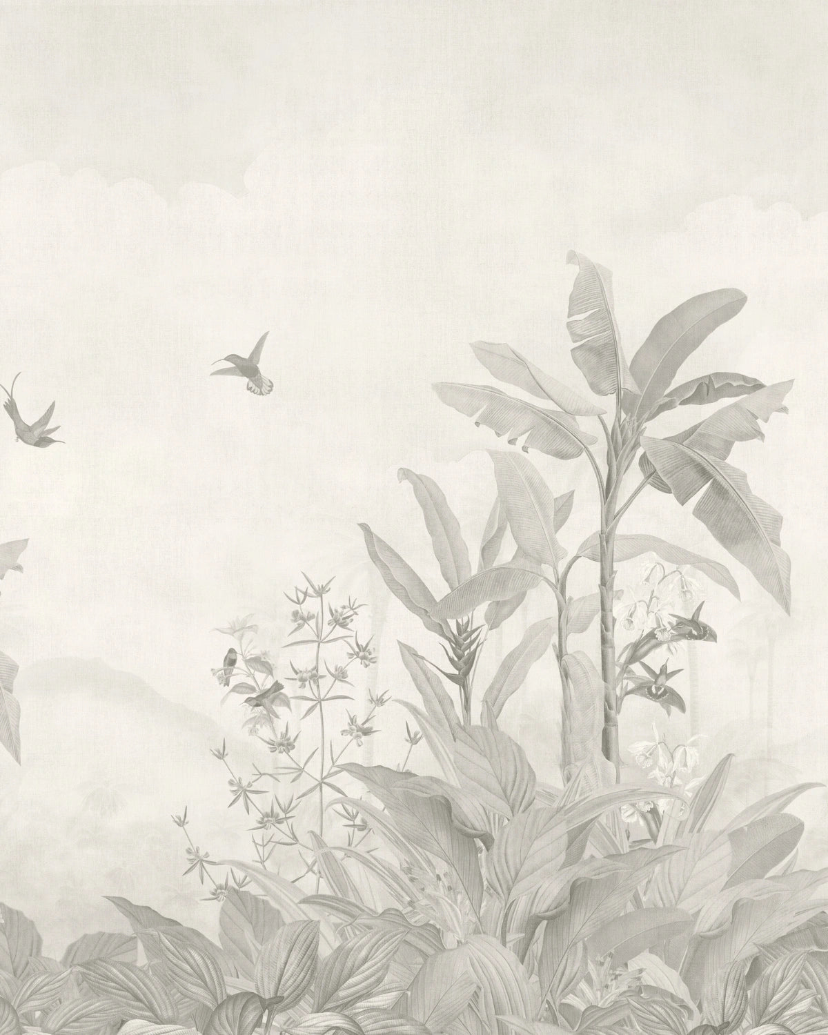 Vintage Jungle Panorama Wallpaper – Mist Grey