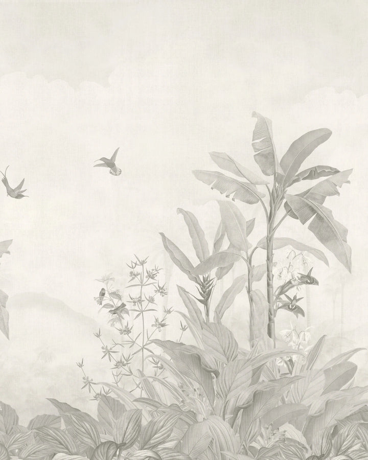 Vintage Jungle Panorama Wallpaper – Mist Grey