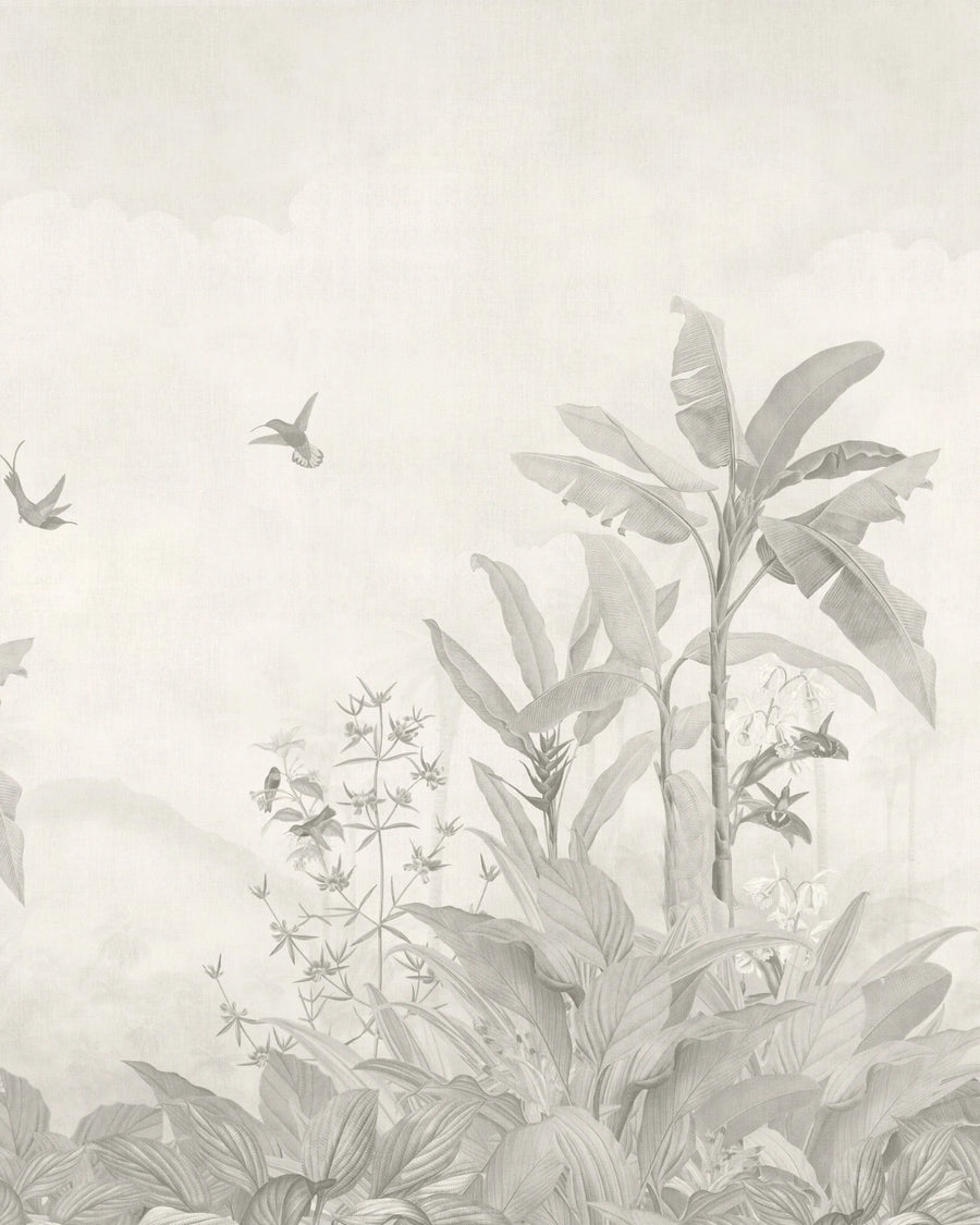 Vintage Jungle Panorama Wallpaper – Mist Grey