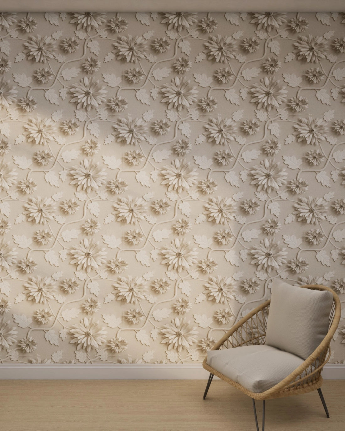 3D Floral Sculpt Relief Wallpaper