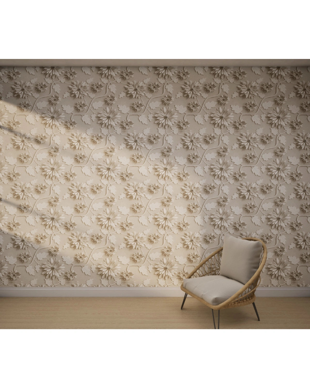 3D Floral Sculpt Relief Wallpaper