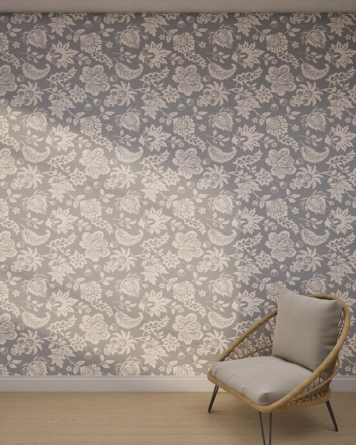 Vintage Floral Blueprint Wallpaper