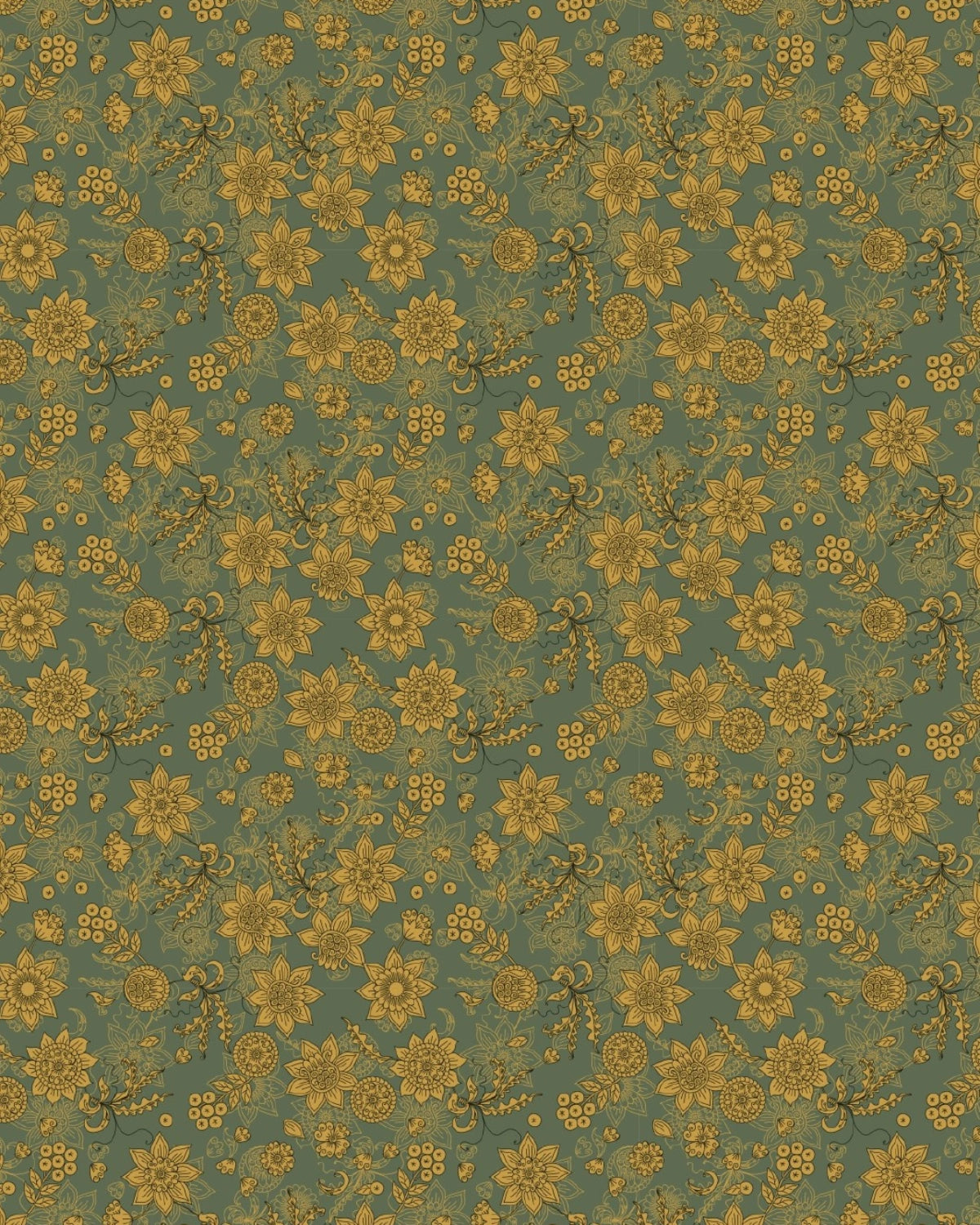 Golden Floral Meadow Wallpaper