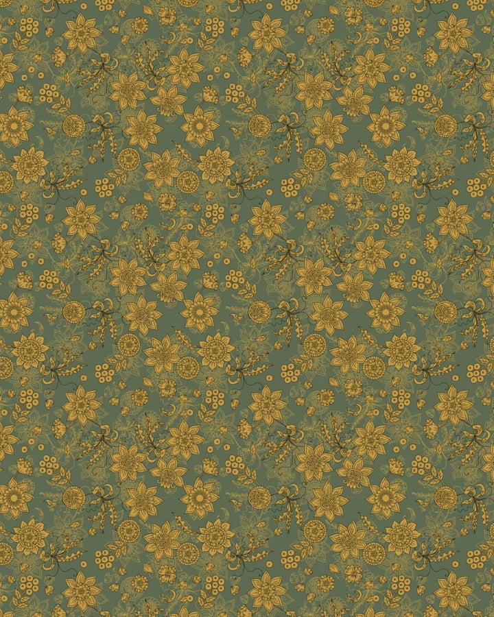 Golden Floral Meadow Wallpaper