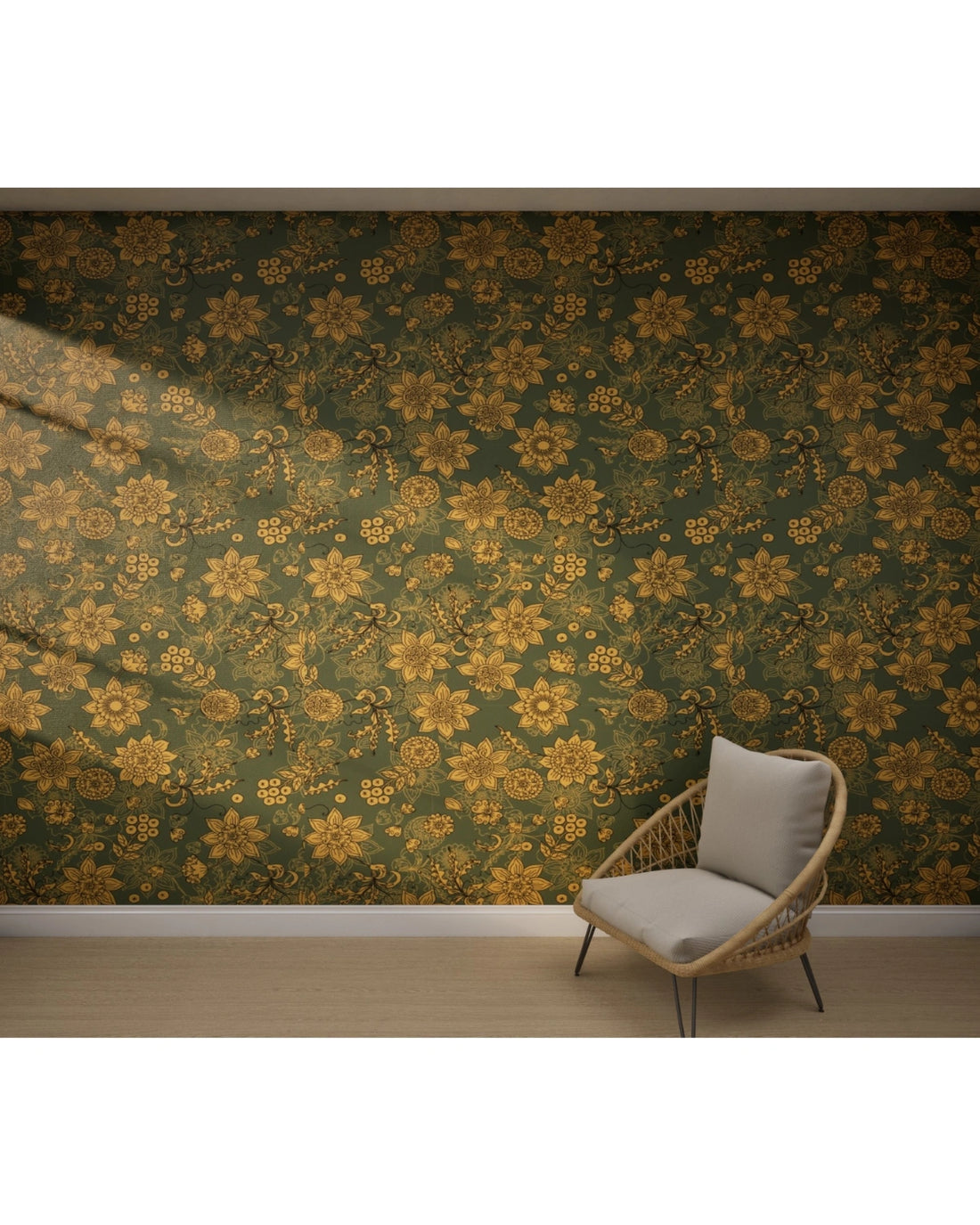 Golden Floral Meadow Wallpaper