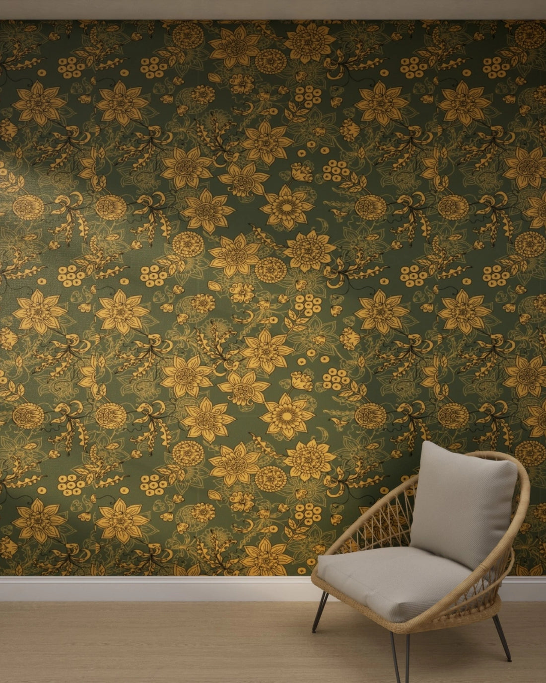 Golden Floral Meadow Wallpaper