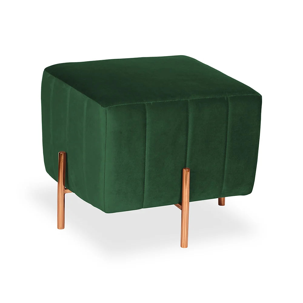 Adirondack Green Channel Tufted Ottoman - Gold Legs