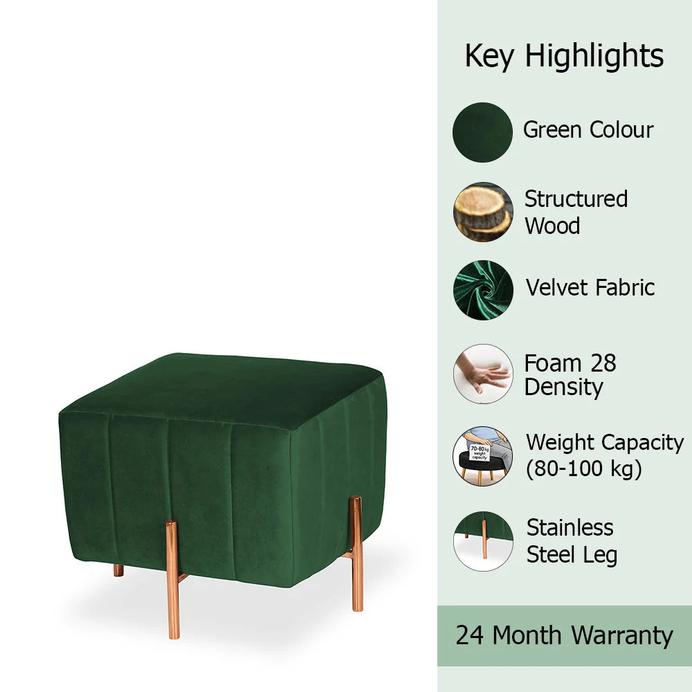Adirondack Green Channel Tufted Ottoman - Gold Legs