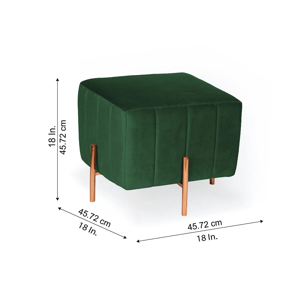 Adirondack Green Channel Tufted Ottoman - Gold Legs