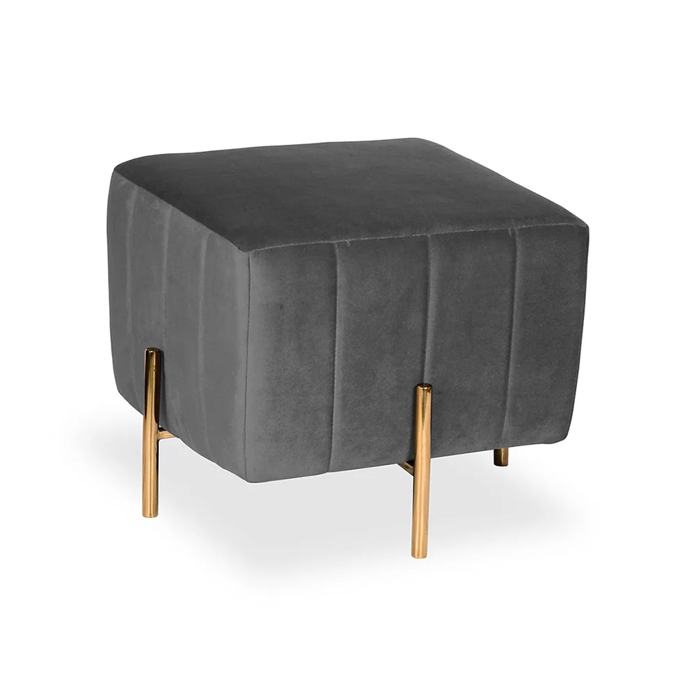 Adirondack Grey Channel Tufted Ottoman - Gold Legs
