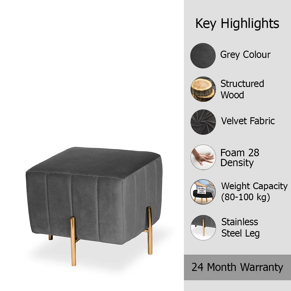 Adirondack Grey Channel Tufted Ottoman - Gold Legs