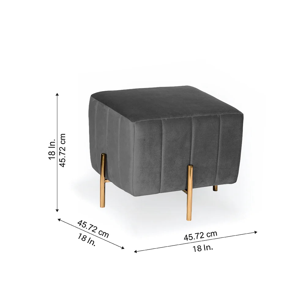 Adirondack Grey Channel Tufted Ottoman - Gold Legs