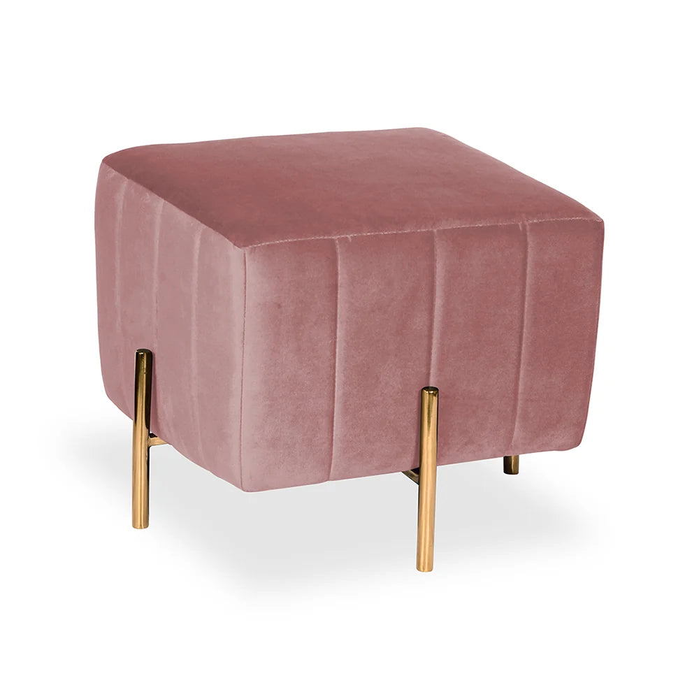 Adirondack Pink Channel Tufted Ottoman - Gold Legs