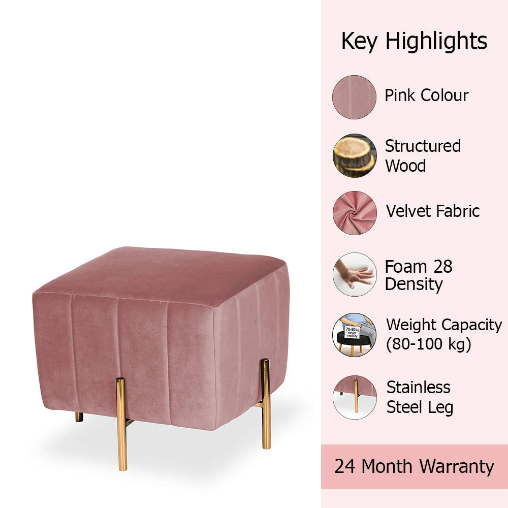 Adirondack Pink Channel Tufted Ottoman - Gold Legs