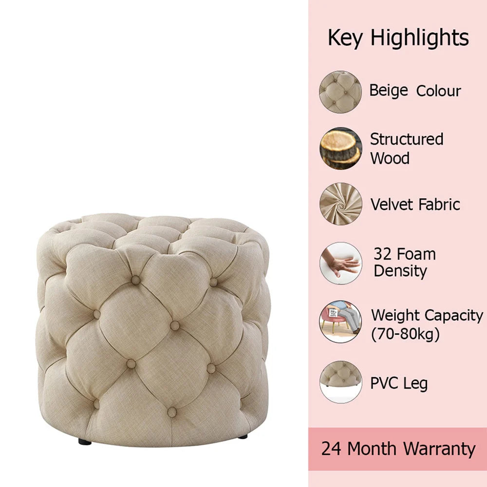 Briana Beige Velvet Ottoman Cube