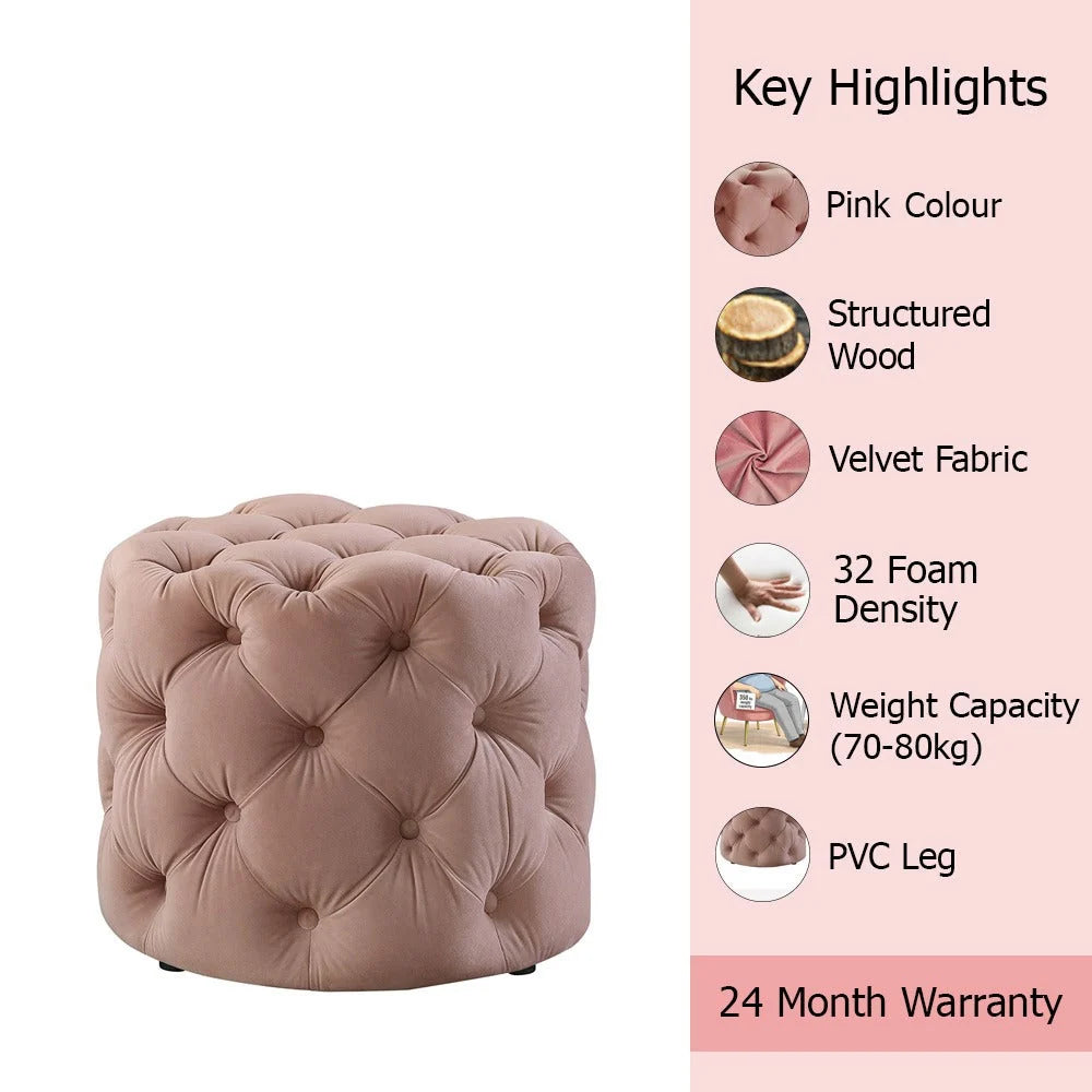 Briana Pink Velvet Ottoman Cube