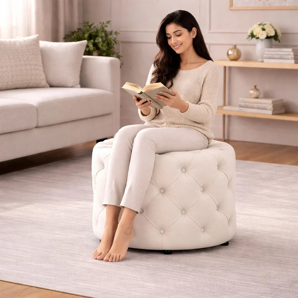 Briana White Velvet Ottoman Cube