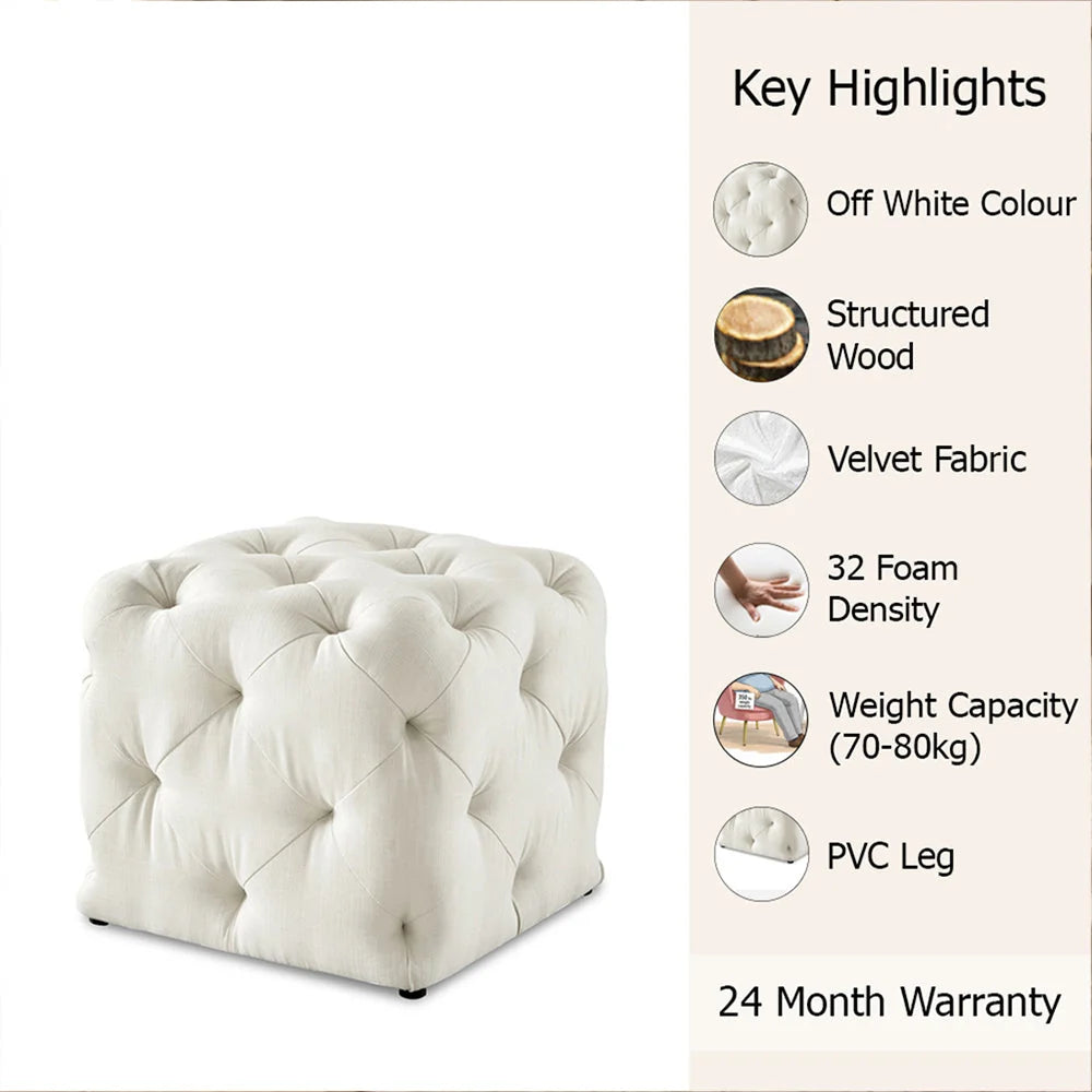 Colchester White Velvet Ottoman Cube - Wood Base