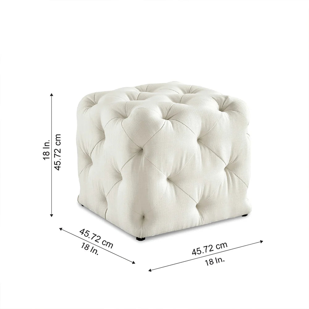 Colchester White Velvet Ottoman Cube - Wood Base