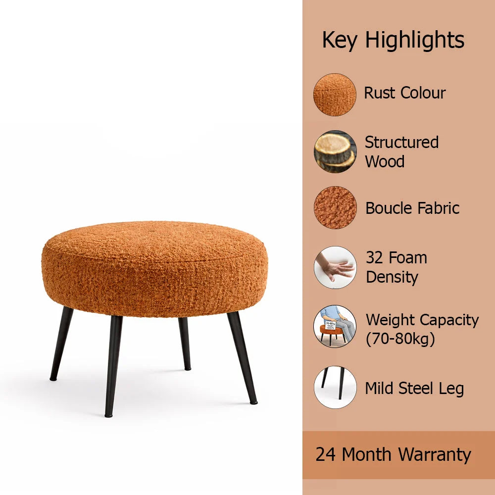 Luna Bouclé Rust Ottoman - Black Legs