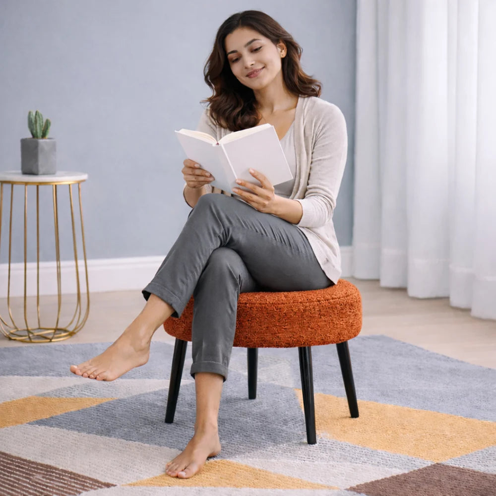 Luna Bouclé Rust Ottoman - Black Legs