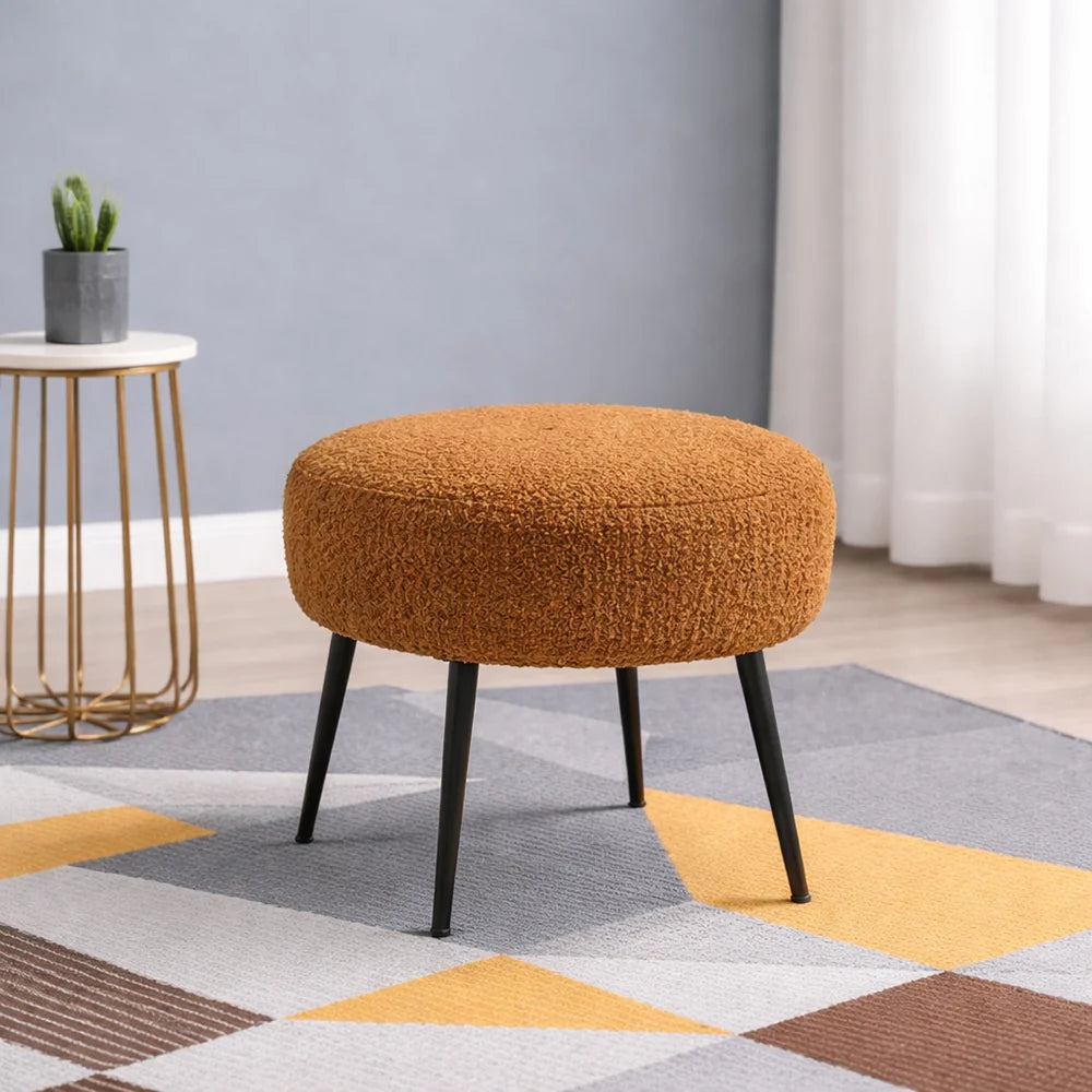 Luna Bouclé Rust Ottoman - Black Legs