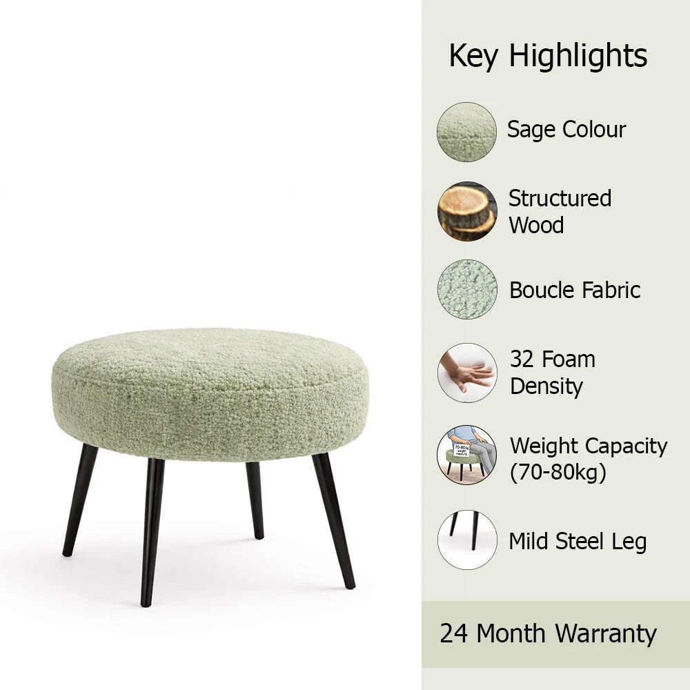 Luna Bouclé Sage Ottoman - Black Legs