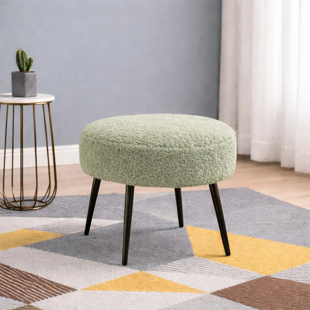 Luna Bouclé Sage Ottoman - Black Legs